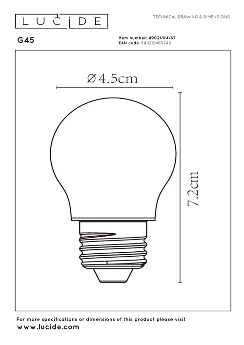 Lucide G45 - Filament lamp - Ø 4,5 cm - LED Dimb. - E27 - 1x4W 2700K - mat - technisch
